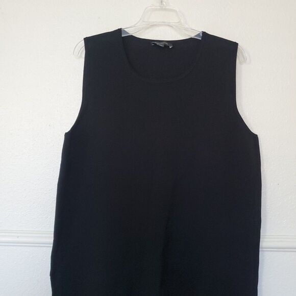 Ann Taylor Tunic Tank Top Womens XL Black Viscose Blend Round Neck Split Hem - Picture 5 of 15